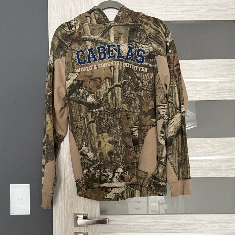 Cabela's Woodland Camo Hoodie with Blue Logo